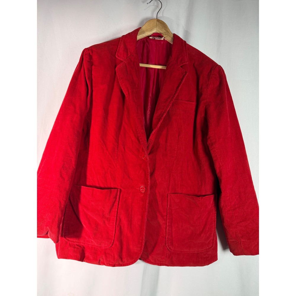Essex Junction Vintage Red Corduroy Blazer Jacket Womens 16 Cotton Two Button